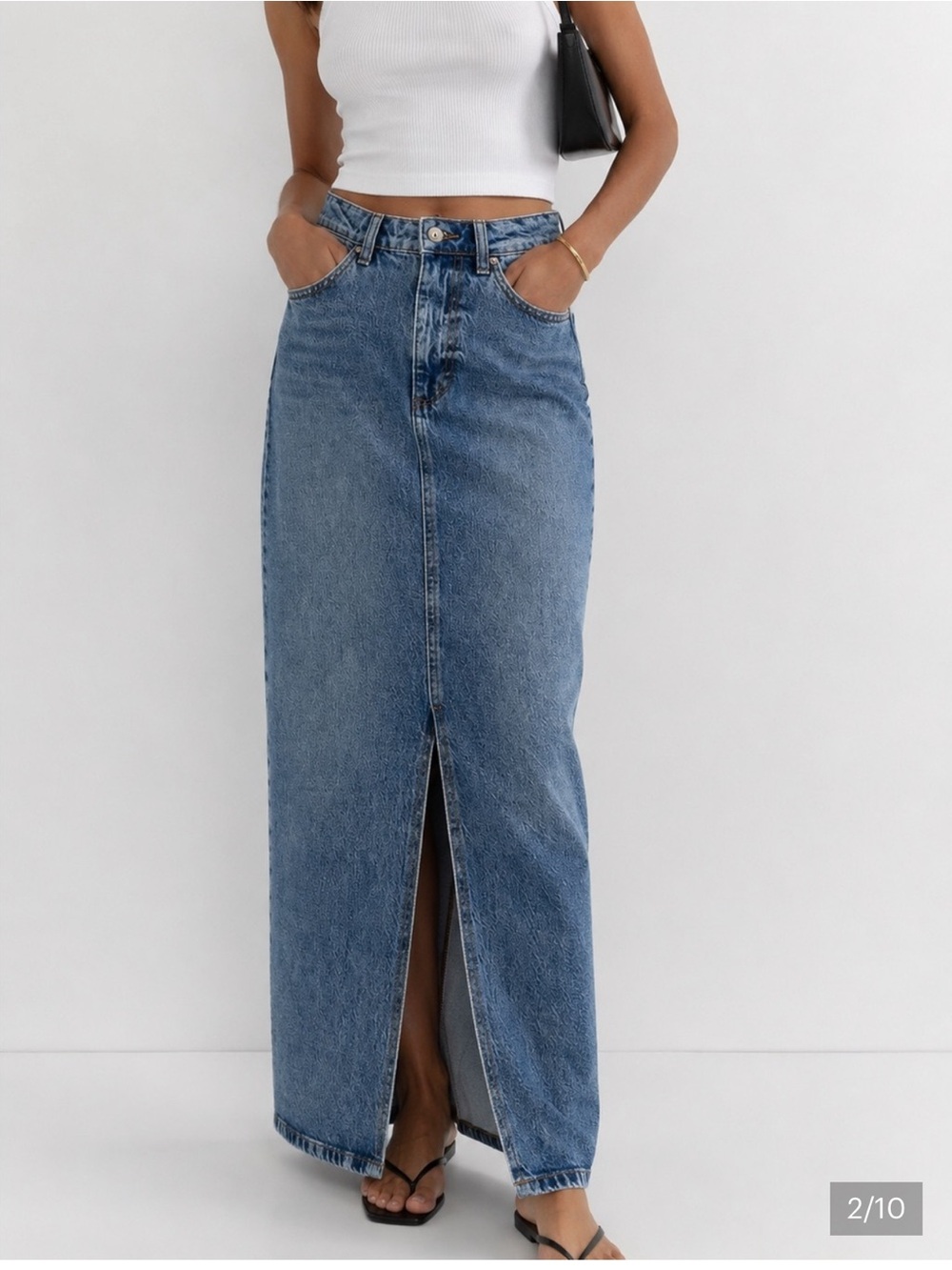 Zara Denim Maxi Skirt Front Slit Blue Jean Skirt Size M